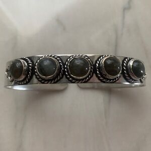 1948 Silver Cuff Bracelet with Labradorite Stone Embellishments